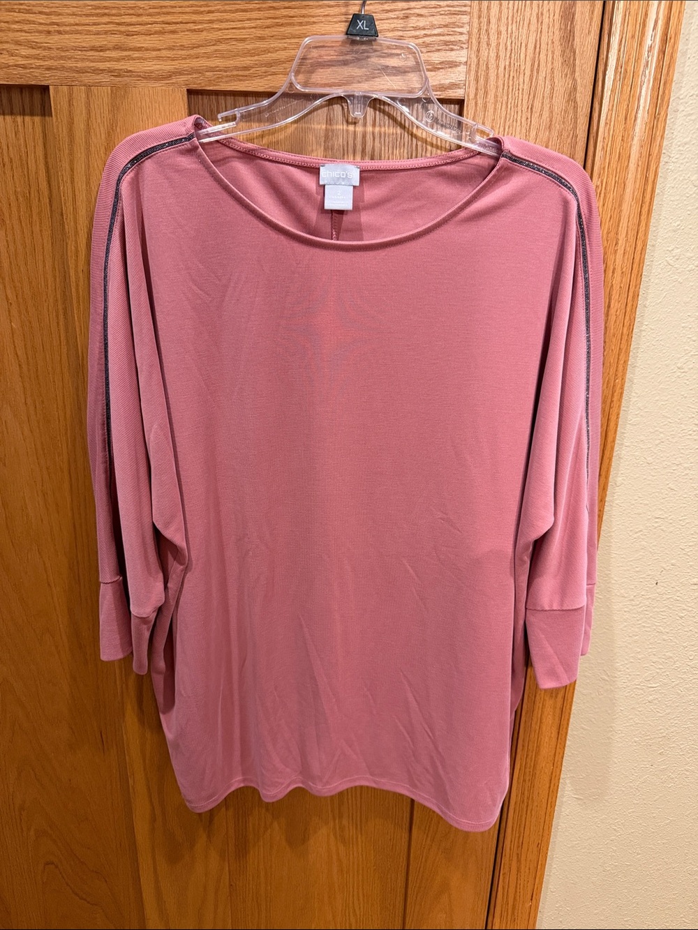 Chico's Rose Blouson Dolman Sleeve Top with silver accents
